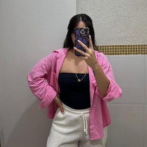 Camisa Feminina de Linho Oversized - Loja Descontou!