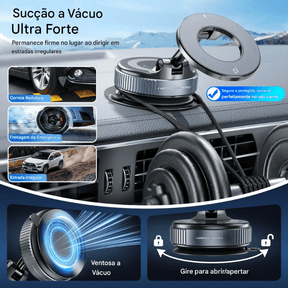 Suporte de celular para carro MagSafe 360° com ventosa à vácuo - Loja Descontou!