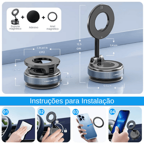 Suporte de celular para carro MagSafe 360° com ventosa à vácuo - Loja Descontou!