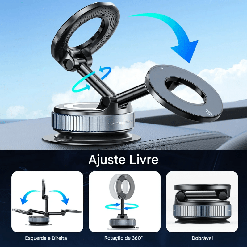 Suporte de celular para carro MagSafe 360° com ventosa à vácuo - Loja Descontou!